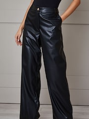 Chi Chi London Black Faux Leather Wide Leg Trousers - Image 1 of 4