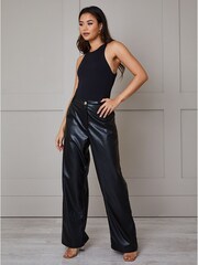 Chi Chi London Black Faux Leather Wide Leg Trousers - Image 2 of 4