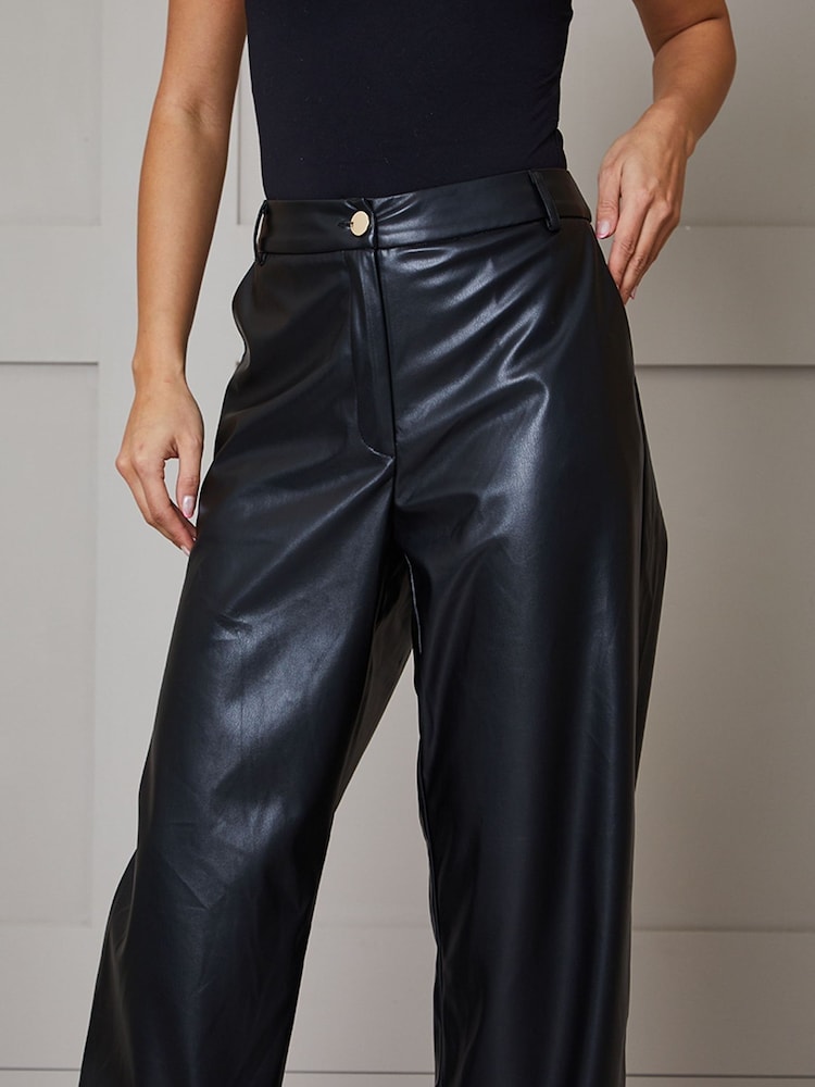 Chi Chi London Black Faux Leather Wide Leg Trousers - Image 4 of 4