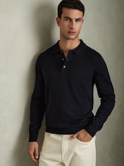 Reiss Navy Trafford Merino Wool Polo Shirt - Image 1 of 8