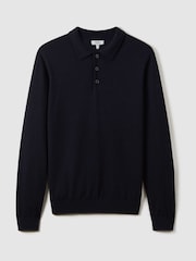 Reiss Navy Trafford Merino Wool Polo Shirt - Image 2 of 8
