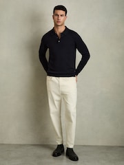 Reiss Navy Trafford Merino Wool Polo Shirt - Image 3 of 8