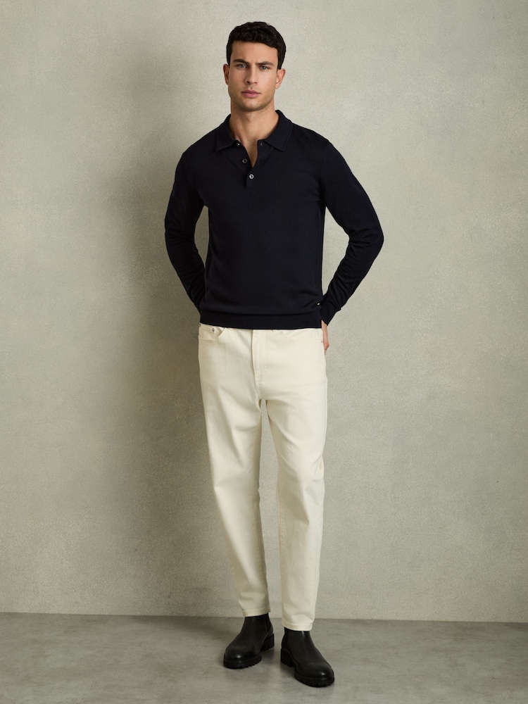 Reiss Navy Trafford Merino Wool Polo Shirt - Image 3 of 8