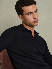 Reiss Navy Trafford Merino Wool Polo Shirt - Image 4 of 8