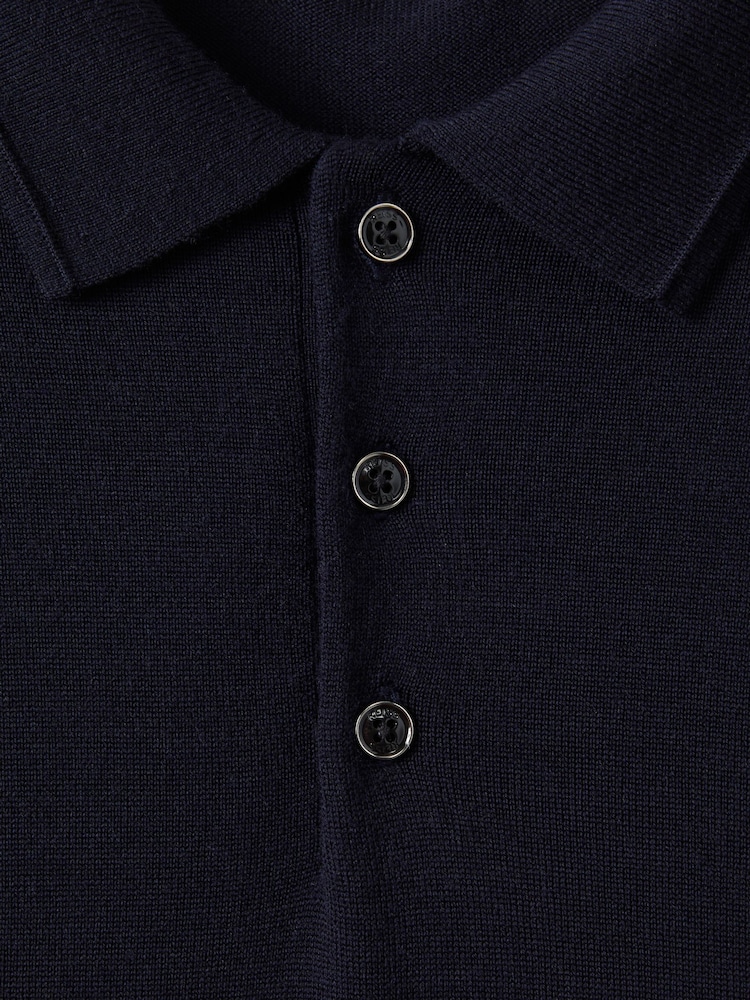 Reiss Navy Trafford Merino Wool Polo Shirt - Image 6 of 8