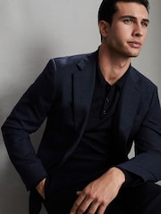 Reiss Navy Trafford Merino Wool Polo Shirt - Image 7 of 8