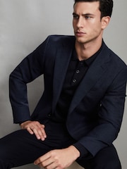 Reiss Navy Trafford Merino Wool Polo Shirt - Image 8 of 8