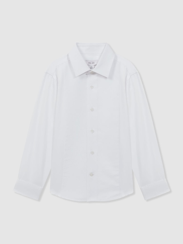 Reiss White Marcel 3-9 yrs Slim Fit Textured Bib Dinner Shirt - Image 2 of 6