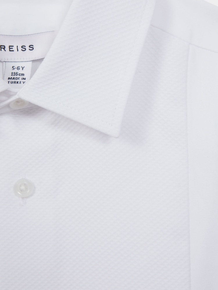 Reiss White Marcel 3-9 yrs Slim Fit Textured Bib Dinner Shirt - Image 6 of 6