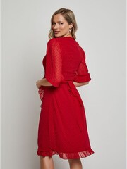 Chi Chi London Red Puff Sleeve Dobby Ruffle Wrap Mini Dress - Image 4 of 4