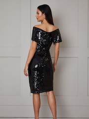 Chi Chi London Black Bardot Sequin Bodycon Midi Dress - Image 4 of 4