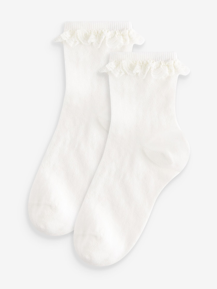 Cream - 2 Paket bombaž bogati Ruffle gležnjarji nogavice - Slika 1 iz 1 Cream - 2 Paket bombaž bogati Ruffle gležnjarji nogavice - Slika 1 iz 1