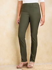 Cotton Traders Green Super Stretchy Pull On Slim Leg Trousers 27" - Image 1 of 3
