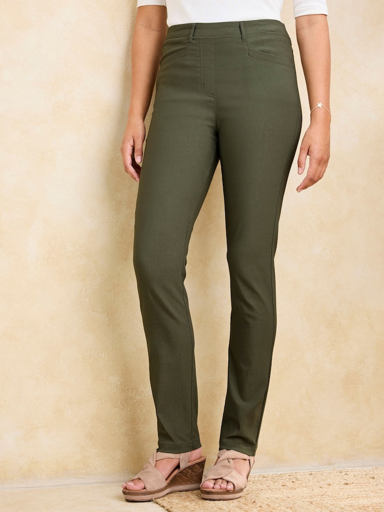 Cotton Traders Green Super Stretchy Pull On Slim Leg Trousers 27" - Image 1 of 3 Cotton Traders Green Super Stretchy Pull On Slim Leg Trousers 27" - Image 1 of 3