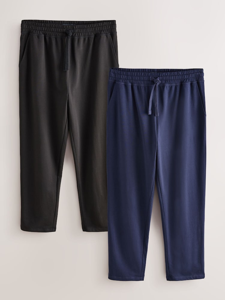 Black/Navy Open Hem Slim Lightweight 100% Cotton Joggers 2 Pack - Image 1 of 13