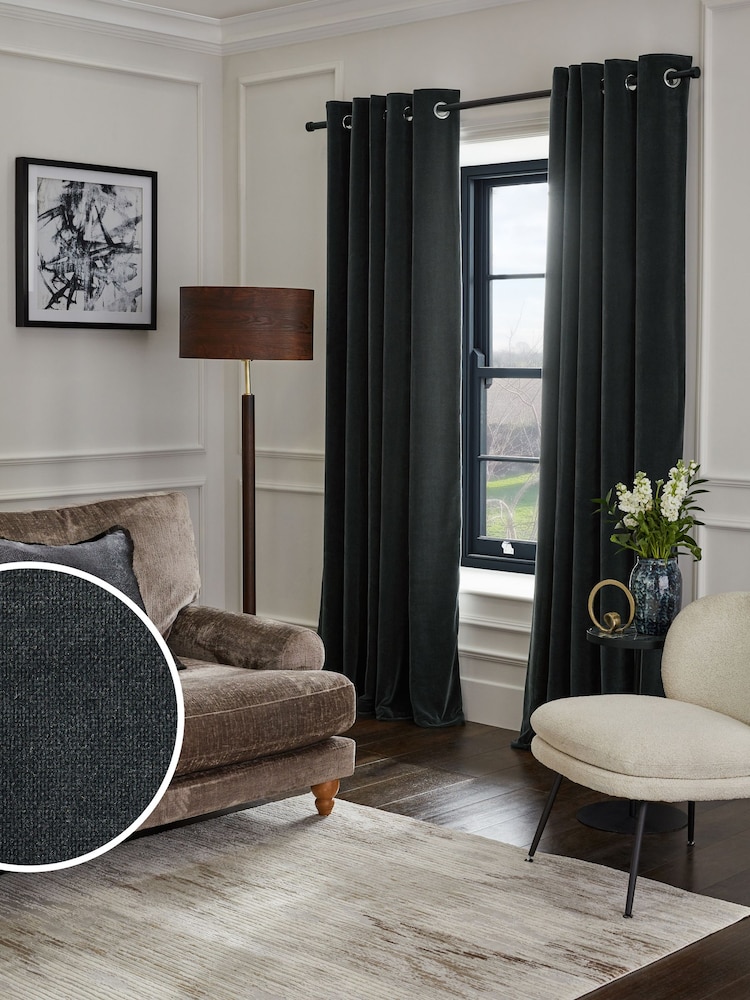 Slate Blue Sumptuous Velvet Eyelet Lined Curtains - Image 1 of 1