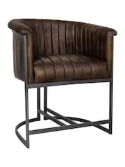 K Interiors Brown Ayden Genuine Leather and Iron Classic Tub Chair - Image 1 of 4