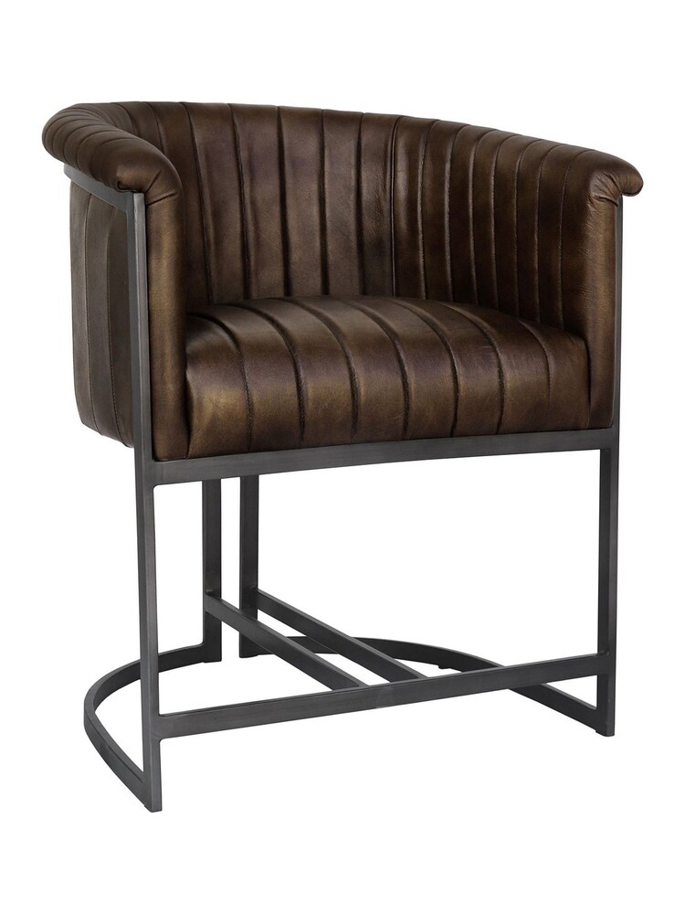 K Interiors Brown Ayden Genuine Leather and Iron Classic Tub Chair - Image 1 of 4