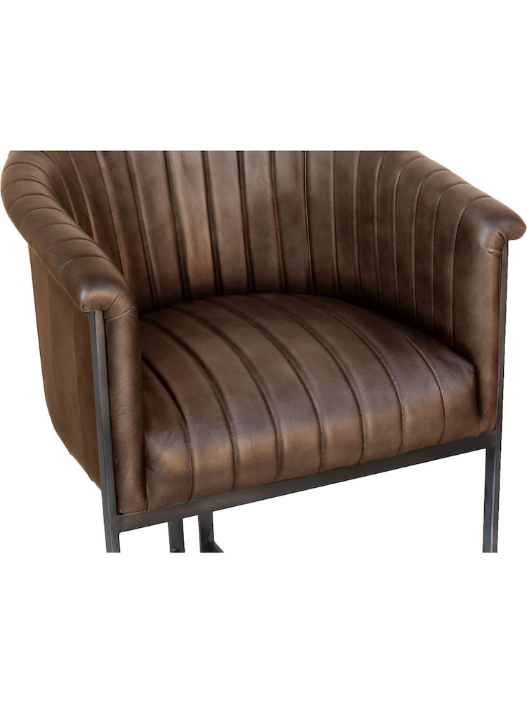 K Interiors Brown Ayden Genuine Leather and Iron Classic Tub Chair - Image 4 of 4