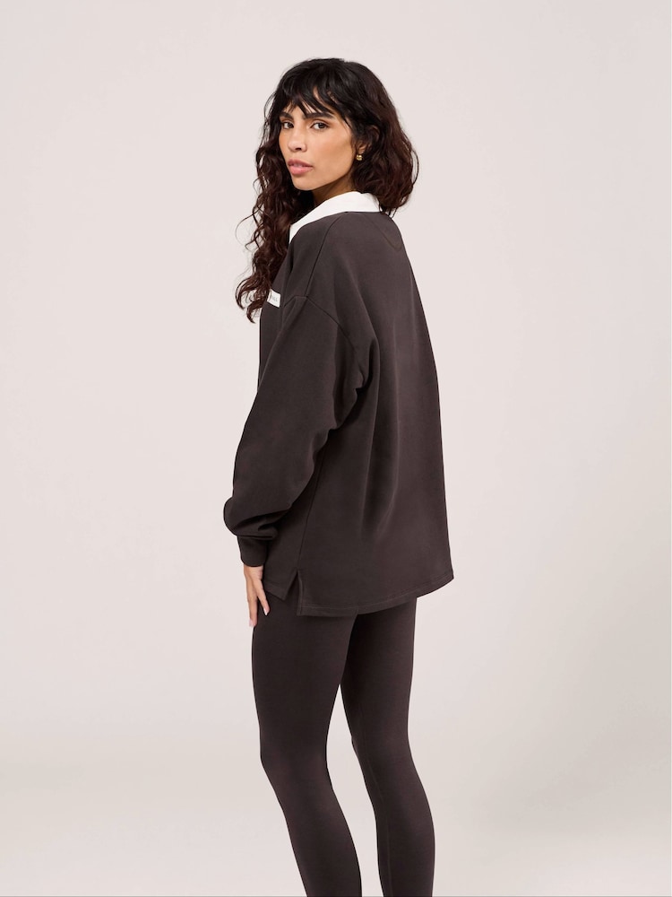 LOVALL Brown Oversized Draped Polo Top - Image 2 of 4 LOVALL Brown Oversized Draped Polo Top - Image 2 of 4
