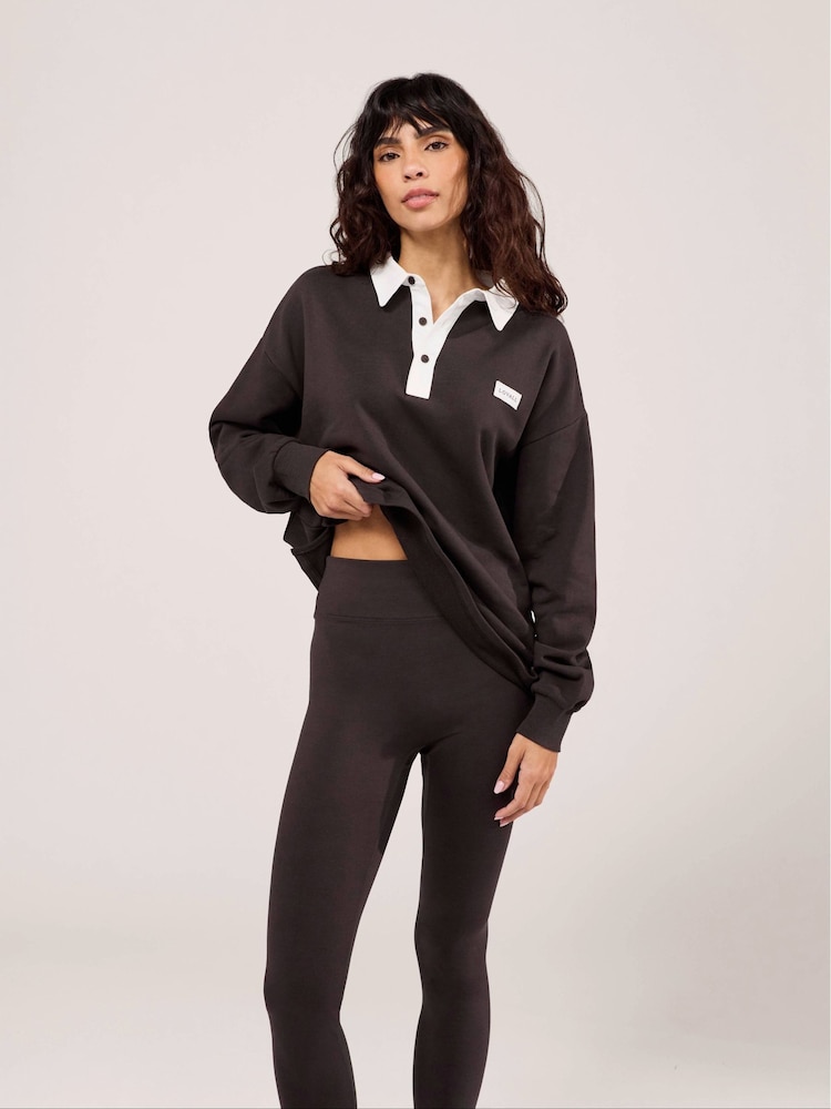 LOVALL Brown Oversized Draped Polo Top - Image 4 of 4 LOVALL Brown Oversized Draped Polo Top - Image 4 of 4