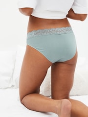 Navy/Cream Floral Print High Leg Cotton and Lace Knickers 4 Pack - Image 2 of 4