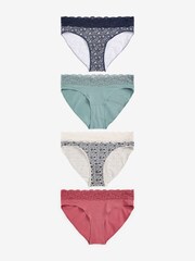 Navy/Cream Floral Print High Leg Cotton and Lace Knickers 4 Pack - Image 4 of 4