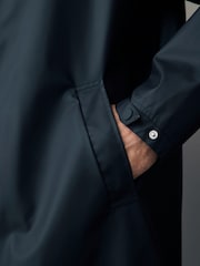 Navy Blue Long Length Rubberised Waterproof Hooded Jacket - Image 10 of 15