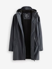 Navy Blue Long Length Rubberised Waterproof Hooded Jacket - Image 12 of 15