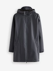 Navy Blue Long Length Rubberised Waterproof Hooded Jacket - Image 13 of 15