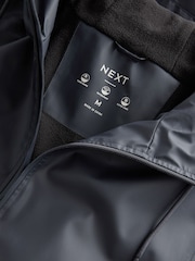 Navy Blue Long Length Rubberised Waterproof Hooded Jacket - Image 14 of 15