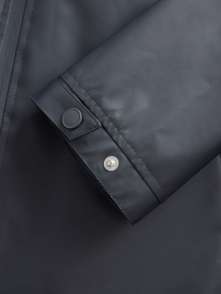 Navy Blue Long Length Rubberised Waterproof Hooded Jacket - Image 15 of 15