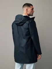 Navy Blue Long Length Rubberised Waterproof Hooded Jacket - Image 3 of 15