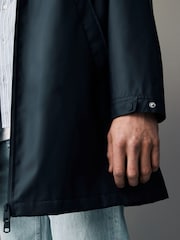 Navy Blue Long Length Rubberised Waterproof Hooded Jacket - Image 9 of 15