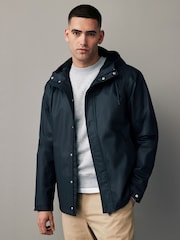 Navy Blue Regular Length Rubberised Waterproof Hooded Jacket - Image 1 of 17