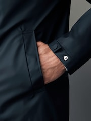 Navy Blue Regular Length Rubberised Waterproof Hooded Jacket - Image 11 of 17
