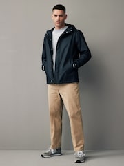 Navy Blue Regular Length Rubberised Waterproof Hooded Jacket - Image 5 of 17