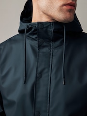 Navy Blue Regular Length Rubberised Waterproof Hooded Jacket - Image 8 of 17