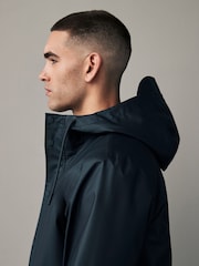 Navy Blue Regular Length Rubberised Waterproof Hooded Jacket - Image 9 of 17