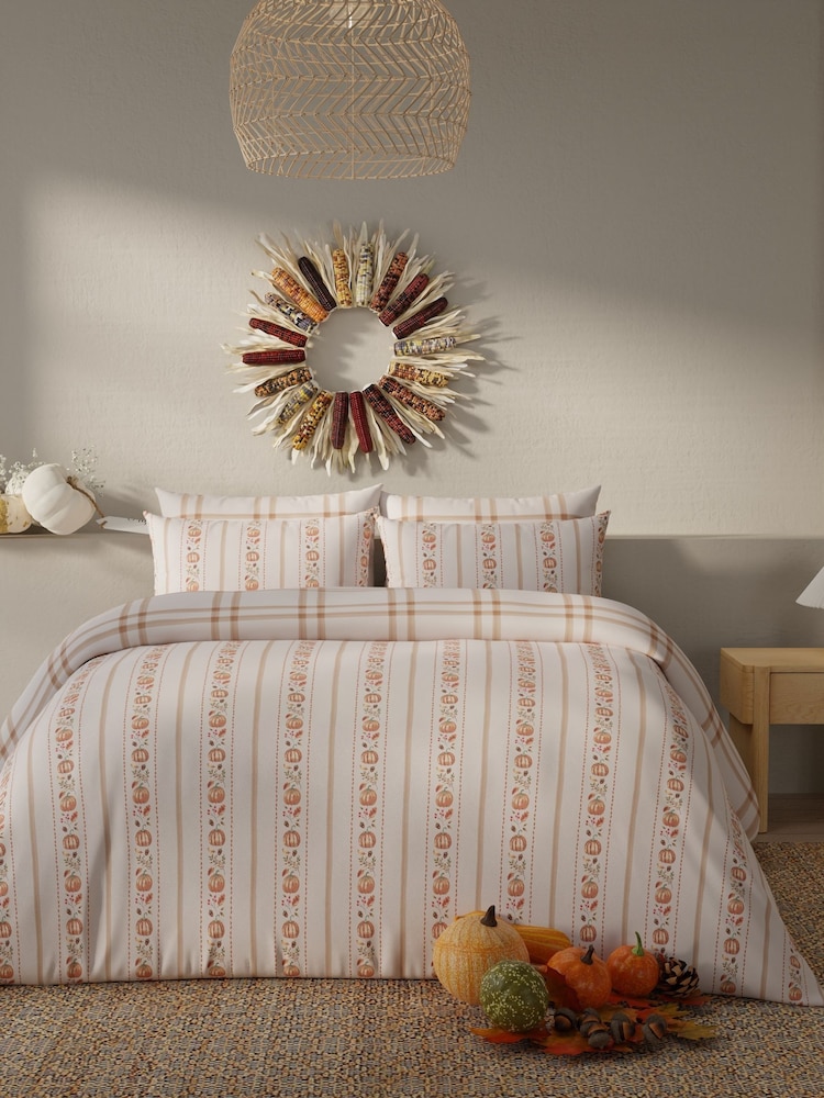 Vantona Natural Halloween Stripe Pumpkin Duvet Cover and Pillowcase Set - Image 1 of 5 Vantona Natural Halloween Stripe Pumpkin Duvet Cover and Pillowcase Set - Image 1 of 5