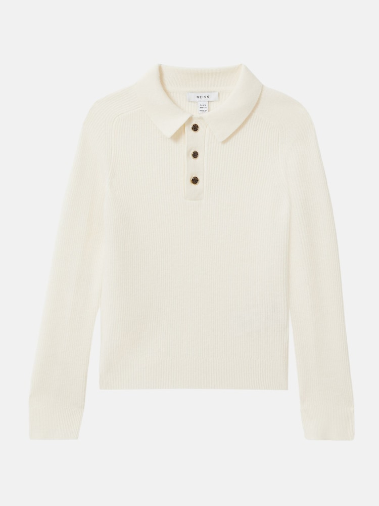 Reiss Ecru Holms Junior Merino Wool Polo Shirt - Image 2 of 6