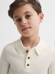 Reiss Ecru Holms Junior Merino Wool Polo Shirt - Image 3 of 6