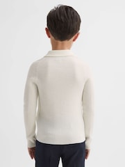 Reiss Ecru Holms Junior Merino Wool Polo Shirt - Image 5 of 6