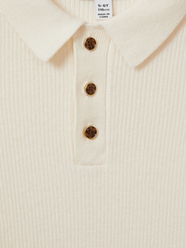 Reiss Ecru Holms Junior Merino Wool Polo Shirt - Image 6 of 6