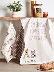 Juego de 3 paños de cocina con diseño de Bertie Bear y Rosie Bunny de algodón 100% - Imagen 1 de 4