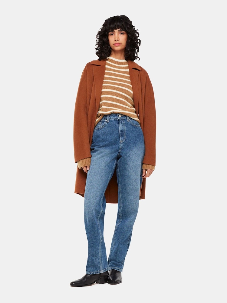 Whistles Cream Stripe Rib Detail Funnel Knit Jumper - Image 1 of 5 Whistles Cream Stripe Rib Detail Funnel Knit Jumper - Image 1 of 5