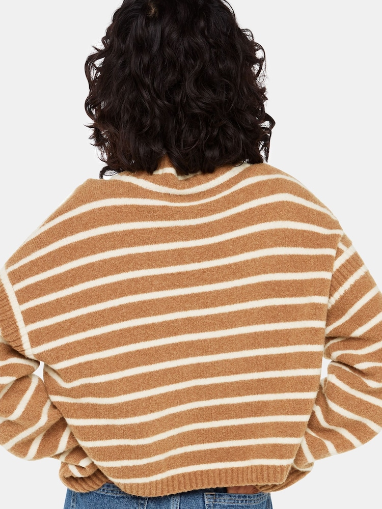 Whistles Cream Stripe Rib Detail Funnel Knit Jumper - Image 2 of 5 Whistles Cream Stripe Rib Detail Funnel Knit Jumper - Image 2 of 5
