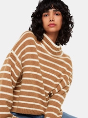 Whistles Cream Stripe Rib Detail Funnel Knit Jumper - Image 3 of 5
