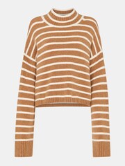 Whistles Cream Stripe Rib Detail Funnel Knit Jumper - Image 5 of 5