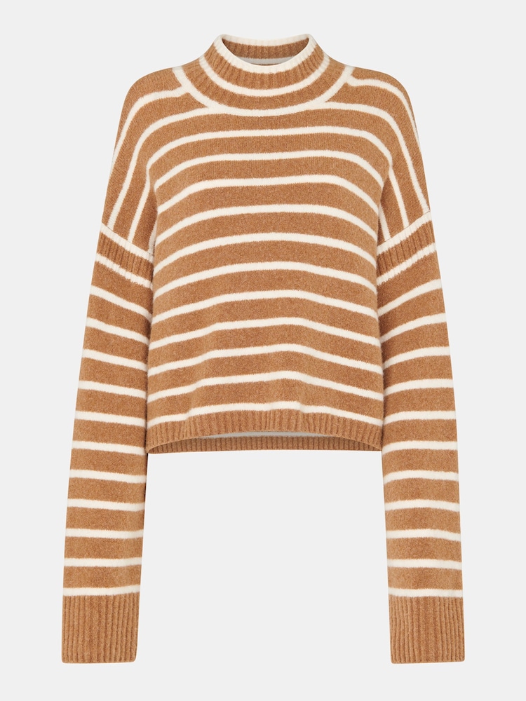 Whistles Cream Stripe Rib Detail Funnel Knit Jumper - Image 5 of 5 Whistles Cream Stripe Rib Detail Funnel Knit Jumper - Image 5 of 5